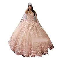 Ball Gown Quinceanera Dresses Purple with Butterlies Cape Lace Prom Formal Dress Puffy Glitter Tulle
