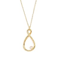 Sky Collection Brass Uneven 8 Shape and Pearl Pendant Necklace