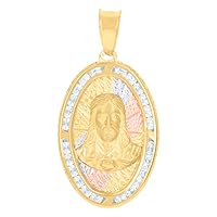 10k Tri color Gold Mens CZ Cubic Zirconia Simulated Diamond Jesus Religious Charm Pendant Necklace Measures 37x18.7mm Wide Jewelry Gifts for Men