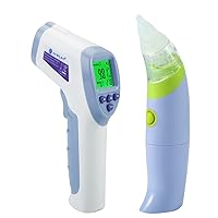 Amplim 2-Pack Bundle. Deluxe Touchless Infrared Digital Forehead Thermometer and Battery Operated Nasal Aspirator for Adults and Babies. FSA HSA Eligible