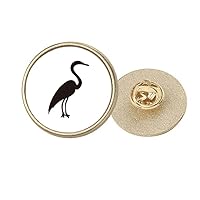 Black Grey Heron Animal Portrayal Round Metal Golden Pin Brooch Clip