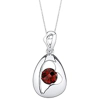 PEORA Sterling Silver Minimalist Tilted Heart Pendant Necklace for Women in Various Gemstones, Round Shape 6mm, with 18 inch Italian Chain