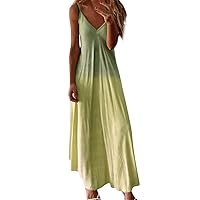 SNKSDGM Maxi Dress for Women 2023 Summer Dresses Gradient Print Sleeveless Sling Dress Long Dress Boho Beach Sundresses