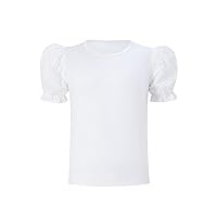 Girls Blouse Ruffle Puff Short Hollow Out Sleeve T-Shirt Round Neck Solid Casual Tops 3-12 Years