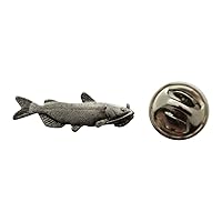 Catfish Mini Pin ~ Antiqued Pewter ~ Miniature Lapel Pin - Antiqued Pewter
