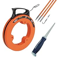 80022 Wire Pulling Tool Set with 50-Foot Steel Fish Tape, Jab Saw, 12-Foot Lo-Flex Fish Rod Set, for Electrical Work, 3-Piece