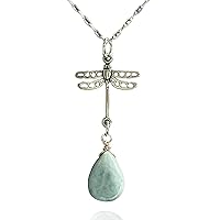 LND Handmade Larimar Necklace, Gemstone Jewelry, Blue Pendant, Gift For Birthday, Wedding, Christmas, Valentines, Mothers Day, 925 Sterling Silver, 18 Inch Chain (Blue - Dragonfly)