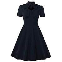 Women's Retro Short Puff Sleeve Dress Summer Sexy Cutout High Neck Flared Dress Vintage Cocktail Party Swing Makings Dress