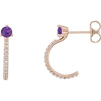 Amethyst and 1/6 Cttw Diamond Hoop Huggie Earrings (14mm x 3mm) (.16 Cttw)