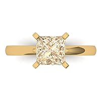 Clara Pucci 1.6 ct Princess Cut Solitaire Brown Morganite Classic Anniversary Promise Engagement ring Solid 18K Yellow Gold for Women