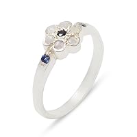 Solid 925 Sterling Silver Genuine Natural Sapphire & Opal Womens Cluster Ring - Sizes 4 to 12 Available