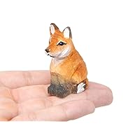 Red Fox Handmade Wood Figurine Statue Small Art Sculpture Home Decor Artisan Carving Miniature Animal