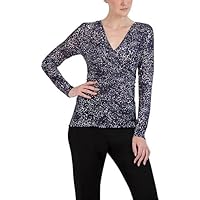 BCBGMAXAZRIA Women's Fitted Top Long Sleeve Ruched V Neck Shirt