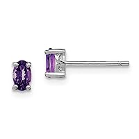 925 Sterling Silver Rhodium Plated 5x3mm Oval Amethyst Post Earrings Measures 5x3mm Wide Jewelry for Women