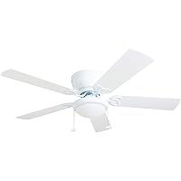 Prominence Home Benton, 52 Inch Traditional Flush Mount Indoor LED Ceiling Fan with Light, Pull Chains, Dual Finish Blades, Reversible Motor - 50852-01 (White)