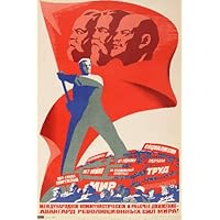 Vintage Soviet Union Propaganda Russian Communist Revolution Red Flag with Lenin, Engels, and Marx Poster Home Decor Print (24x36)