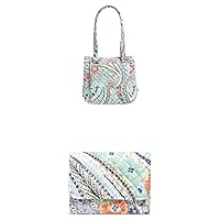 Vera Bradley Women's Cotton Multi-compartment Shoulder Satchel Purse Handbag, Citrus Paisley - Recycled Cotton, One Size US withCotton Riley Compact Wallet with RFID Protection