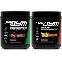 PRE JYM 30 Servings - Black Cherry & Post JYM Active Matrix - Post-Workout with BCAA's