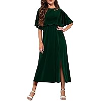 Summer Dresses for Women 2024 Fashion Casual Solid Velvet Leaf Sleeves Split Waist Dress