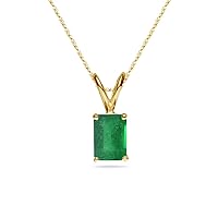 Natural Emerald Cut Emerald Solitaire Pendant in 14K Yellow Gold From 5x3mm - 8x6mm