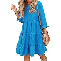 Women Cotton Linen Loose Fashion Long Sleeve Dress, Drop Ruffle Maxi Dress, Renaissance Dress Small Blue by VINICRAFTY