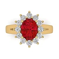 Clara Pucci 2.36ct Oval Cut Solitaire W/Accent Halo Genuine Simulated Ruby Engagement Promise Anniversary Bridal Ring 18K Yellow Gold