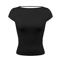 Womens Shirts Dressy Casual Form Fitting Women's Backless T Shirts Crop Top Solid Casual Sleeveless Sexy Vinta