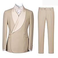 2 Pieces Mens Suit Tuxedo Satin Shawl Lapel Champagne Wedding Blazer Jacket Pants Formal Set for Dinner, Prom