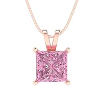 2.0 ct Princess Cut unique Fine jewelry Pink Simulated Diamond Gem Solitaire Pendant With 16