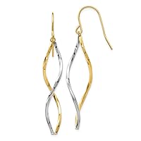 14ct Two Tone Hollow Polished Shepherd hook Gold Twist Long Drop Dangle Earrings Measures 46x11mm Wide Jewelry for Women