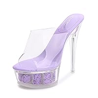 Sexy Transparent Platform Stiletto High Heels for Rose Sole Crystal Heel Mule Shoes Heels Glow Clear Open Toe Slingback Slippers Mule Shoes