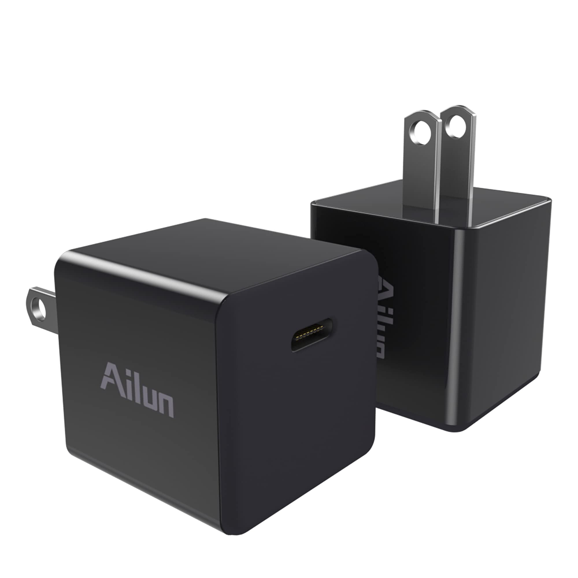 Ailun 2Pack 20W USB C Power Adapter,PD Port Thumb Wall Charger Block Fast Charge and USB C Thumb Fast Wall Charger Block 20W Power Adapter 1Pack,USB C to Lightning Cable 1Pack