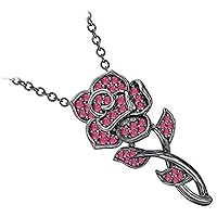 Created Round Cut Gemstones 925 Sterling Silver 14K Black Gold Finish Diamond Beautiful Rose Flower Pendant Necklace for Women's & Girl's