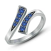 Created Round Cut Blue Sapphire Gemstone in 925 Sterling Silver 14K White Gold Over Bypass Toe Ring for Women's & Girl's
