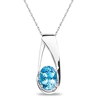 Lab Created Oval 6.00MM London Blue Topaz Gemstone December Birthstone Heart Pendant Necklace Charm in 10k SOLID White Gold With 18