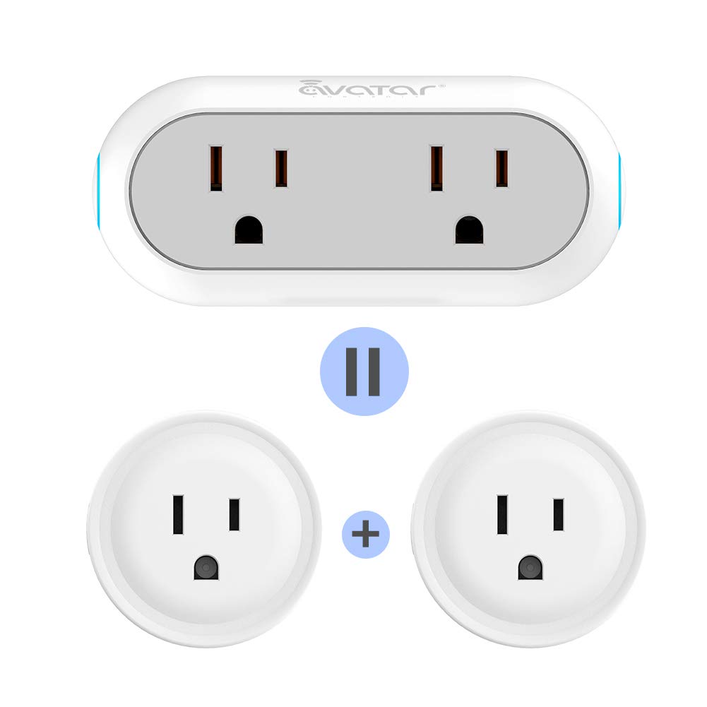 Smart Plug That Work with Alexa, Google Home Assistant, Siri Shortcuts & IFTTT, Dual Sockets 2.4G WiFi Outlet Compatible with Avatar Controls, Smart Life & Tuya APP - Energy Monitoring - 2 Pack