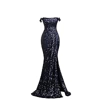 2024 Sparkle Sequined Fabric Mermaid Prom Evening Formal Dresses for Women Off The Shoulder Long with Sleeves
