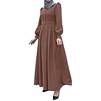 Women Bohemian Polka Dot Print Muslim Dress Long Sleeves Prayer Clothes Women Casual Vintage Dress