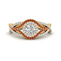 Choose Your Gemstone Intertwined Halo Round Pave Diamond CZ Ring yellow gold plated Round Shape Halo Engagement Rings Minimal Modern Design Birthday Gift Wedding Gift US Size 4 to 12