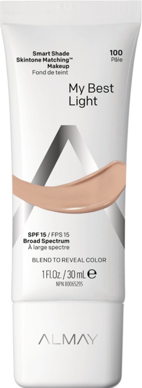 Almay Skintone Matching Foundation, Smart Shade Face Makeup, Hypoallergenic, Oil Free-Fragrance Free, Dermatologist Tested with SPF 15, My Best Light, 1 Oz