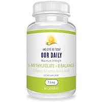 Our Daily Vites L-Methylfolate B Complex Cofactors & Essential Amino Acids (7.5mg) - Active Folate, Methylated B12 Methylcobalamin, B6 and Glycine - 60 Count