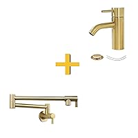 Brushed Gold Pot Filler Faucet and Indare Single Hole Bathroom Sink Faucet