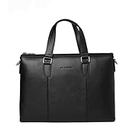 Men's Leather Business Briefcase Shoulder Tote Bag Men's Briefcase (Black)