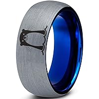 Otter Otters Sea Animals Ring - Tungsten Band 8mm - Men - Women - 18k Rose Gold Step Bevel Edge - Yellow - Grey - Blue - Black - Brushed - Polished - Wedding - Gift Dome Flat Cut