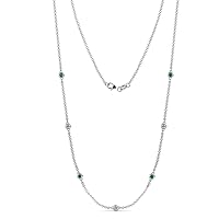 7 Stone Petite Emerald & Lab Grown Diamond Womens Station Necklace (VS2-SI1,G-H) 0.40 ctw 14K Gold