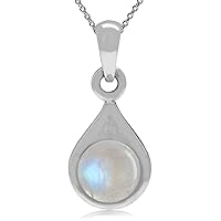 Natural Moonstone 925 Sterling Silver Drop Shape Solitaire Pendant w/18 Chain Necklace
