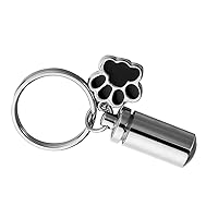 A Paw-Printed Xylindrical Two-Piece Urn Pendant,Tone Pet Dog Paw with Cylinder Cremation Urn Keychain, Keepsake Memorial Ashes Jewelry,Silver Ashes Necklace