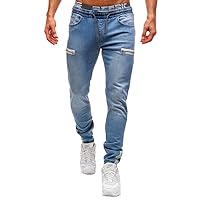 Andongnywell Men's Distressed Fashion Skinny Fit Jeans Plus Size Ripped Pockets Denim Pants Trousers