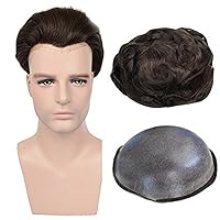 Male Hair Prosthesis 0.06-0.08mm Knotless V-loop Pu Toupee Men Durable Wigs For Men 100% Human Hair System Unit Capillary Prosthesis 8