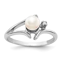 14k White Gold Polished Prong set 5mm Freshwater Cultured Pearl and Diamond Ring Size 6 Jewelry for Women